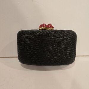Kayu Jen Black Woven Clutch With Red Stones